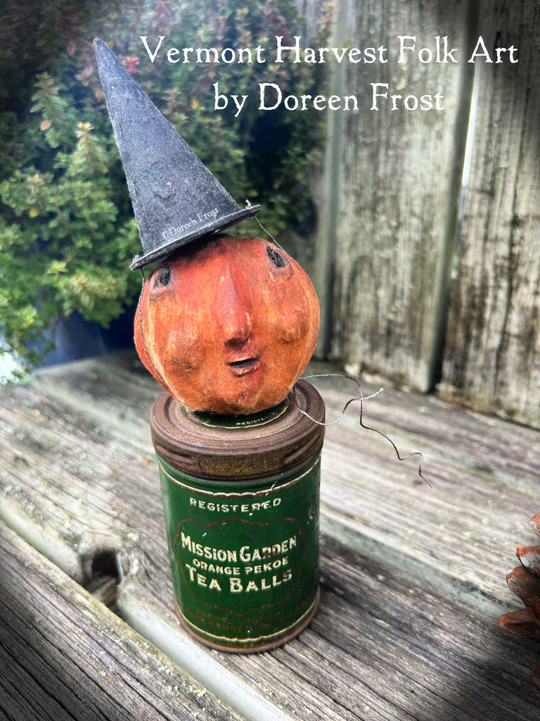 Spun Cotton Pumpkin Folke on antique rusty tins – Vermont Harvest