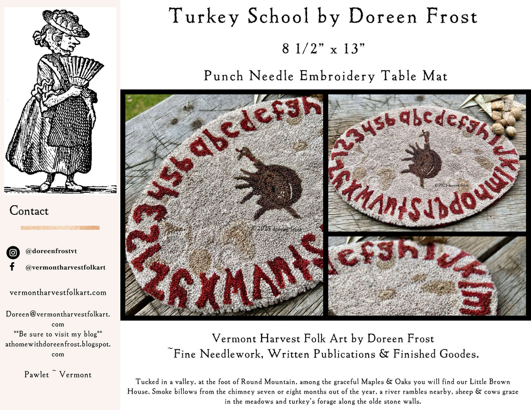 Turkey School ~ Punch Needle Embroidery Primitive Table Mat