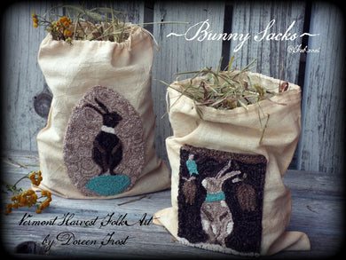 Spring Bunny Sacks ~  Primitive Double Punch Needle Embroidery Pattern