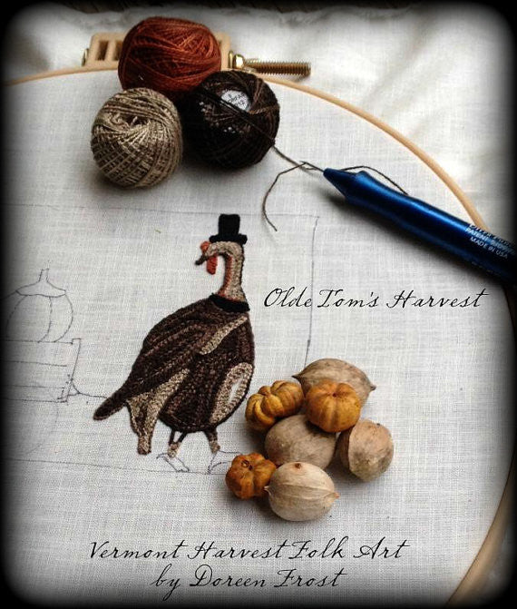 Olde Tom's Harvest~  Primitive Punch Needle Embroidery Pattern