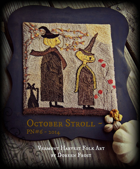 October Stroll ~  Primitive Punch Needle Embroidery Pattern